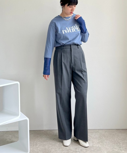 LHELBIE（レルビエ）の「シアー切替スリーブロゴロンT（Tシャツ/カットソー・レディース・オフホワイト/ブルーグレー/チャコールグレー・M）」の8枚目の写真