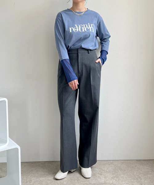 LHELBIE（レルビエ）の「シアー切替スリーブロゴロンT（Tシャツ/カットソー・レディース・オフホワイト/ブルーグレー/チャコールグレー・M）」の9枚目の写真