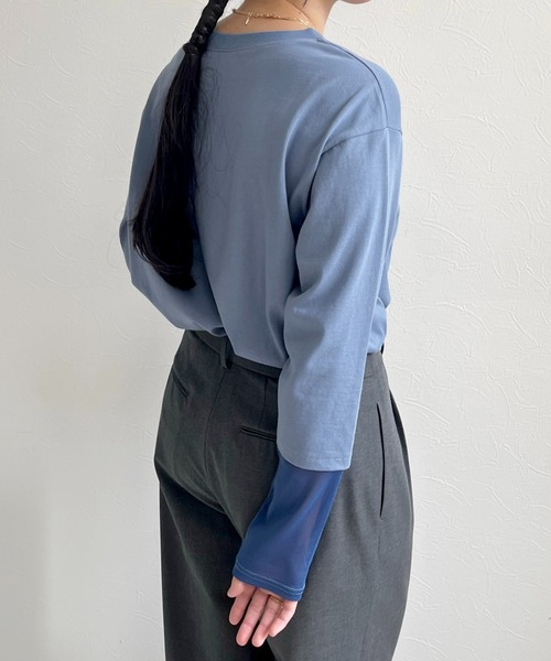 LHELBIE（レルビエ）の「シアー切替スリーブロゴロンT（Tシャツ/カットソー・レディース・オフホワイト/ブルーグレー/チャコールグレー・M）」の11枚目の写真