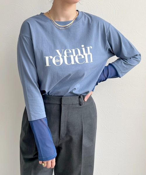 LHELBIE（レルビエ）の「シアー切替スリーブロゴロンT（Tシャツ/カットソー・レディース・オフホワイト/ブルーグレー/チャコールグレー・M）」の12枚目の写真