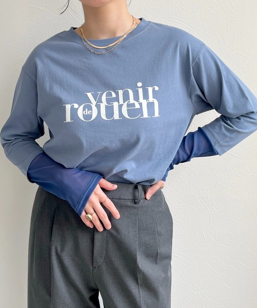 LHELBIE（レルビエ）の「シアー切替スリーブロゴロンT（Tシャツ/カットソー・レディース・オフホワイト/ブルーグレー/チャコールグレー・M）」の13枚目の写真