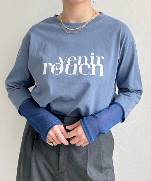 LHELBIE（レルビエ）の「シアー切替スリーブロゴロンT（Tシャツ/カットソー・レディース・オフホワイト/ブルーグレー/チャコールグレー・M）」の14枚目の写真