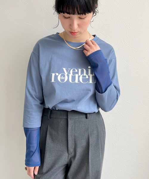 LHELBIE（レルビエ）の「シアー切替スリーブロゴロンT（Tシャツ/カットソー・レディース・オフホワイト/ブルーグレー/チャコールグレー・M）」の15枚目の写真