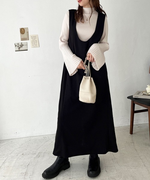 GeeRA（ジーラ）の「春にぴったり！楽ちん！ストレッチ前後2WAYジャンパースカート（ジャンパースカート・レディース・ベージュ/ブラック/アイボリー・X-LARGE/MEDIUM/LARGE）」の7枚目の写真