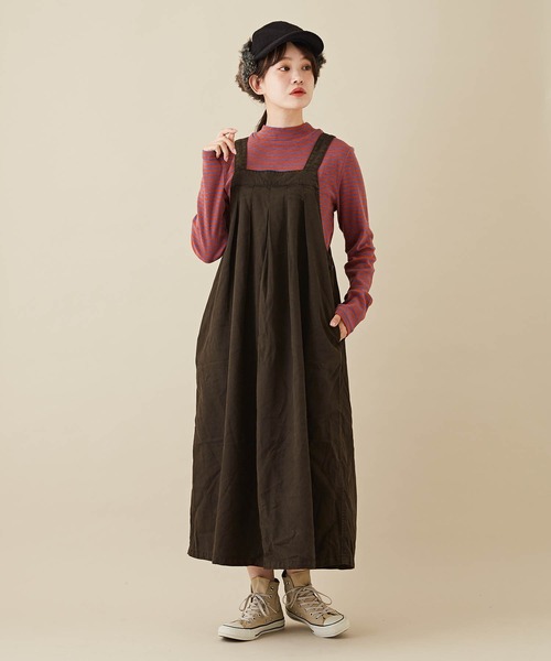 CUBE SUGAR（キューブシュガー）の「綿テンセルツイル顔料染サロペットワンピース（ジャンパースカート・レディース・パープル/スミクロ/カーキ・M）」の4枚目の写真