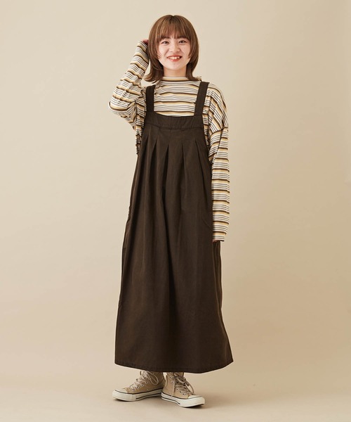 CUBE SUGAR（キューブシュガー）の「綿テンセルツイル顔料染サロペットワンピース（ジャンパースカート・レディース・パープル/スミクロ/カーキ・M）」の10枚目の写真