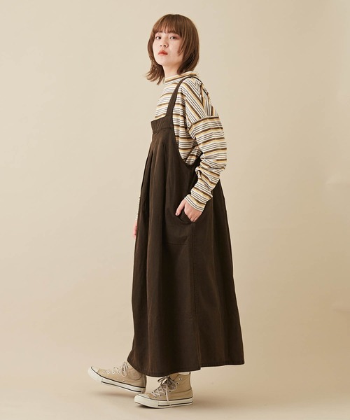 CUBE SUGAR（キューブシュガー）の「綿テンセルツイル顔料染サロペットワンピース（ジャンパースカート・レディース・パープル/スミクロ/カーキ・M）」の11枚目の写真