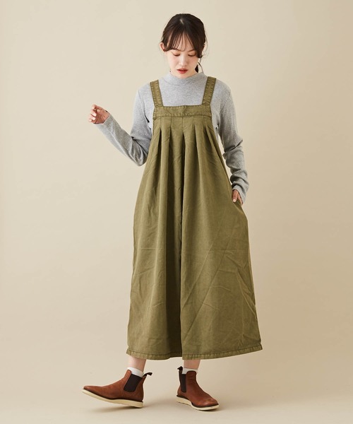 CUBE SUGAR（キューブシュガー）の「綿テンセルツイル顔料染サロペットワンピース（ジャンパースカート・レディース・パープル/スミクロ/カーキ・M）」の14枚目の写真