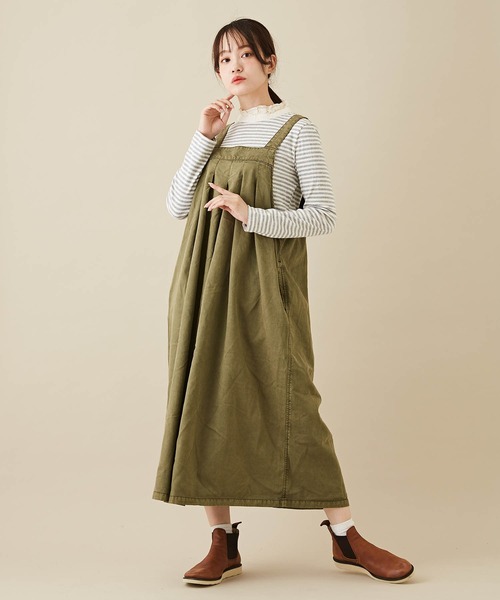 CUBE SUGAR（キューブシュガー）の「綿テンセルツイル顔料染サロペットワンピース（ジャンパースカート・レディース・パープル/スミクロ/カーキ・M）」の15枚目の写真