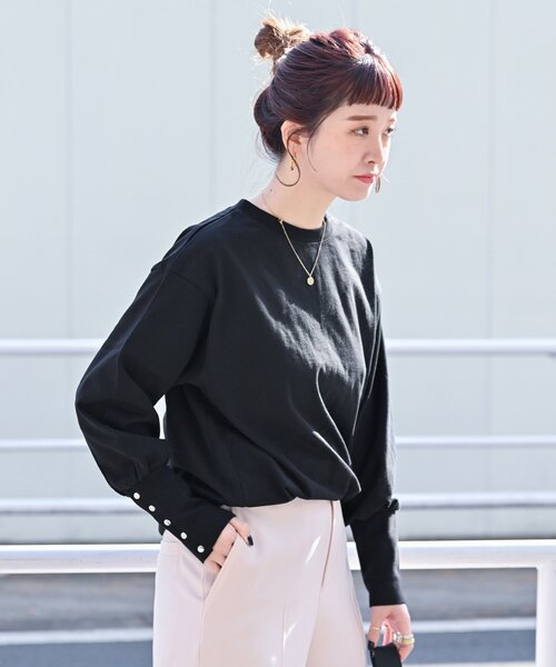 B.C STOCK（ベーセーストック）の「《追加》ロングカフスカットプルオーバー（Tシャツ/カットソー・レディース・ブラック系その他/ブラック/ホワイト・FREE）」の22枚目の写真