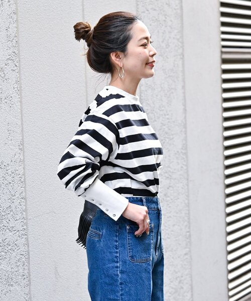 B.C STOCK（ベーセーストック）の「《追加》ロングカフスカットプルオーバー（Tシャツ/カットソー・レディース・ブラック系その他/ブラック/ホワイト・FREE）」の16枚目の写真