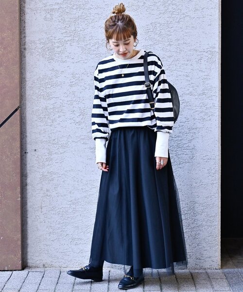 B.C STOCK（ベーセーストック）の「《追加》ロングカフスカットプルオーバー（Tシャツ/カットソー・レディース・ブラック系その他/ブラック/ホワイト・FREE）」の5枚目の写真