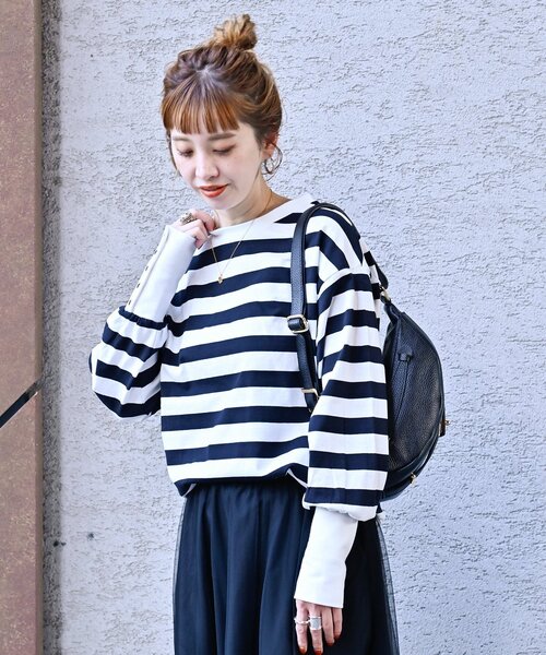 B.C STOCK（ベーセーストック）の「《追加》ロングカフスカットプルオーバー（Tシャツ/カットソー・レディース・ブラック系その他/ブラック/ホワイト・FREE）」の8枚目の写真