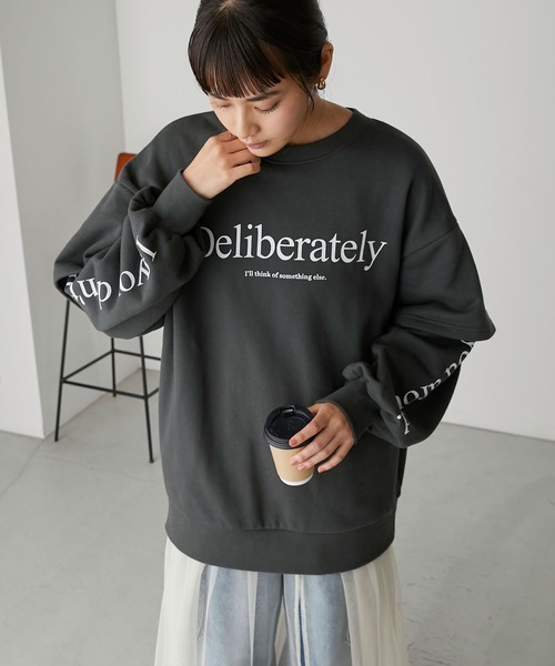 forksy.(フォルクシー)の「【forksy.】裏起毛スウェットロゴプリントレイヤードプルオーバー(スウェット・レディース・オートミール/ブルー/スミクロ・FREE)」の12枚目の写真