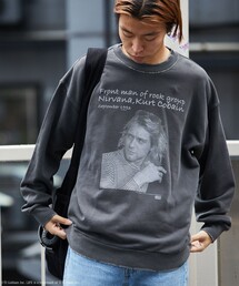 LIFE | LIFE/ライフ 別注 LIFE Kurt Cobain コラボフォト クルーネックスウェット/ダメージ加工/ユーズド加工/ビックシルエット(スウェット)