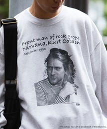LIFE | LIFE/ライフ 別注 LIFE Kurt Cobain コラボフォト クルーネックスウェット/ダメージ加工/ユーズド加工/ビックシルエット(スウェット)