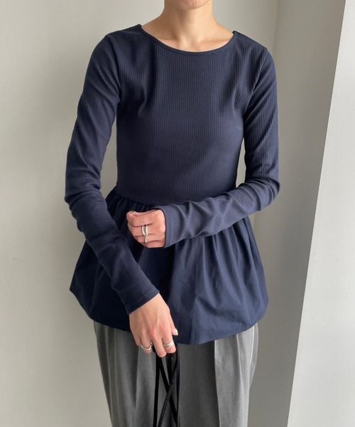 LOWRYS FARM（ローリーズファーム）の「フハクドッキングロングスリーブ　984002（シャツ/ブラウス・レディース・ネイビー/ブラック/オフホワイト・FREE）」の3枚目の写真