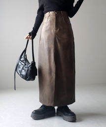 ※※【 3color / 3size 】フロントスリットヴィンテージフェイクレザースカート