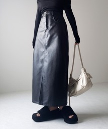 ※※【 3color / 3size 】フロントスリットヴィンテージフェイクレザースカート