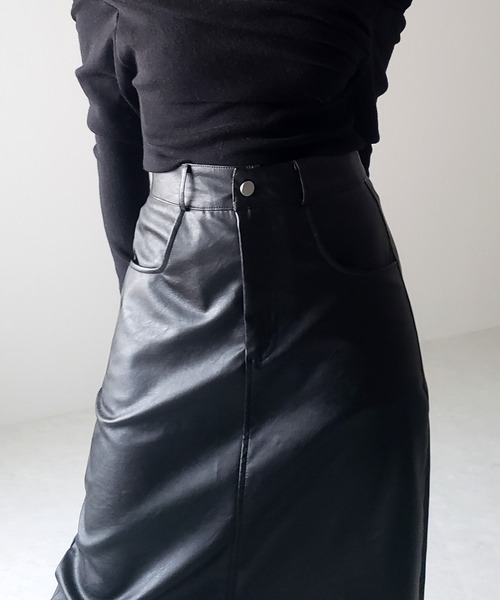 me+em select(ミームセレクト)の「※※【 3color / 3size 】フロントスリットヴィンテージフェイクレザースカート(スカート・レディース・ブラック/ベージュ/グレー・SMALL/MEDIUM/LARGE)」の10枚目の写真