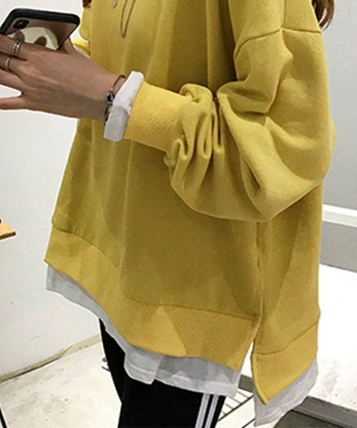Miniministore(ミニミニストア)の「レイヤード風 スウェットトレーナー 春秋(スウェット・レディース・ブラック/ダークグレー/ベージュ/ブルー/イエロー/ブルーグレー/グリーン/カーキブラウン・フリー)」の20枚目の写真