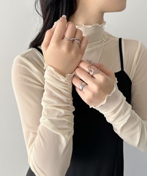 shirring mellow sheer tops/袖シャーリング タイダイ柄 メロウハイネックシアーインナートップス
