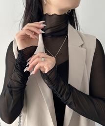 shirring mellow sheer tops/袖シャーリング タイダイ柄 メロウハイネックシアーインナートップス