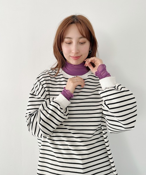 un+frame（アンフレーム）の「shirring mellow sheer tops／袖シャーリング タイダイ柄 メロウハイネックシアーインナートップス（Tシャツ/カットソー・レディース・グリーン/ピンク/モカ/オレンジ/ホワイト/カーキ/ライトグレー/アイボリー/ブラック/ダークブルー/ピンクベージュ/パープル系その他/パープル/グレー/ライトグリーン/ブラック系その他/ダークグレー/ネイビー・FREE）」の21枚目の写真