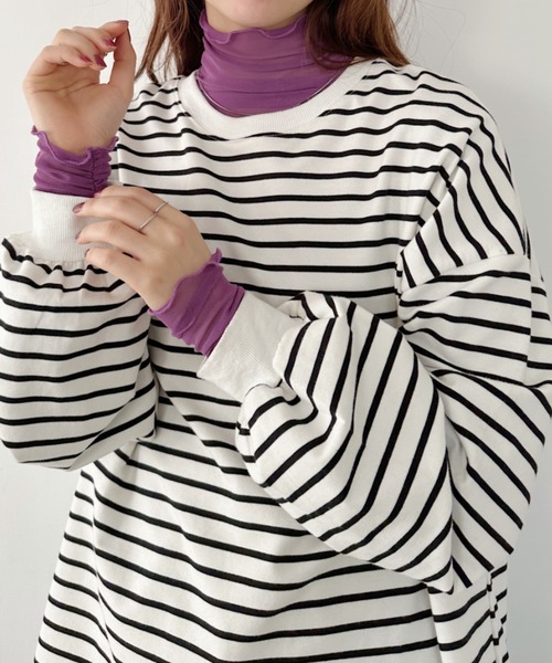 un+frame（アンフレーム）の「shirring mellow sheer tops／袖シャーリング タイダイ柄 メロウハイネックシアーインナートップス（Tシャツ/カットソー・レディース・グリーン/ピンク/モカ/オレンジ/ホワイト/カーキ/ライトグレー/アイボリー/ブラック/ダークブルー/ピンクベージュ/パープル系その他/パープル/グレー/ライトグリーン/ブラック系その他/ダークグレー/ネイビー・FREE）」の19枚目の写真