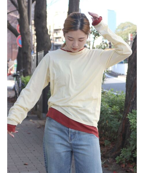 Ungrid（アングリッド）の「カラーレイヤードシアーロングスリーブTee（Tシャツ/カットソー・レディース・イエロー/オフホワイト/ブラウン・FREE）」の2枚目の写真