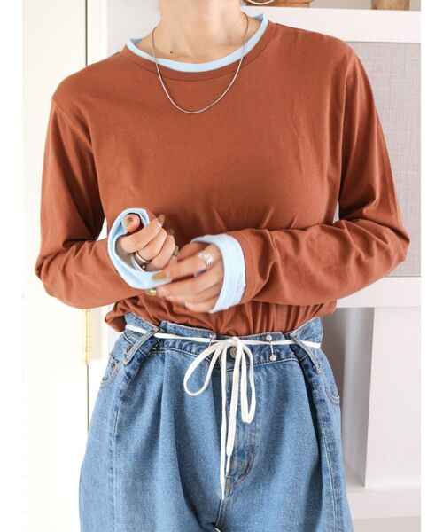 Ungrid（アングリッド）の「カラーレイヤードシアーロングスリーブTee（Tシャツ/カットソー・レディース・イエロー/オフホワイト/ブラウン・FREE）」の6枚目の写真