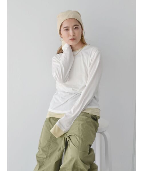 Ungrid（アングリッド）の「カラーレイヤードシアーロングスリーブTee（Tシャツ/カットソー・レディース・イエロー/オフホワイト/ブラウン・FREE）」の9枚目の写真