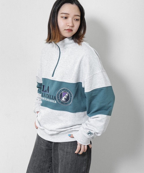 フィラ ハーフジップ スポーツウェア 古着 長袖 スウェット プルオーバー クーポンで20%OFF! FILA フィラ ハーフジップ トレーナー スウェット レディース メンズ 長袖 秋 冬 裏毛 ロゴプリント 袖ライン  プルオーバー スポーツブランド おしゃれ ゆったり ストリート カジュアル トップス 黒 2024fw karlas | Karlas（カルラス）