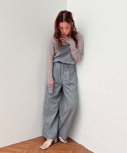 y/m（イム）の「ツイルダブルウエストパンツ（スラックス・レディース・グレー/ブラック・FREE）」の5枚目の写真