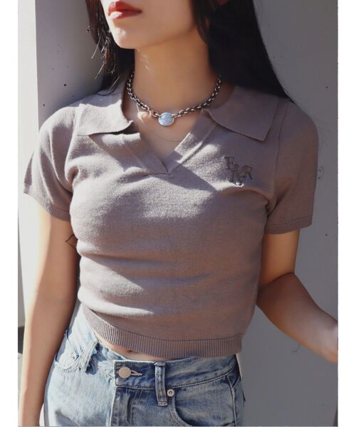 EVRIS（エヴリス）の「ワンポイントショートサマーニット（ニット/セーター・レディース・ホワイト/ピンク/ブラック/グレー/その他1・FREE）」の3枚目の写真