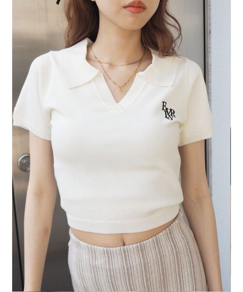 EVRIS（エヴリス）の「ワンポイントショートサマーニット（ニット/セーター・レディース・ホワイト/ピンク/ブラック/グレー/その他1・FREE）」の2枚目の写真