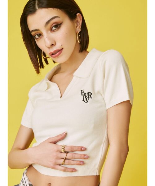 EVRIS（エヴリス）の「ワンポイントショートサマーニット（ニット/セーター・レディース・ホワイト/ピンク/ブラック/グレー/その他1・FREE）」の7枚目の写真