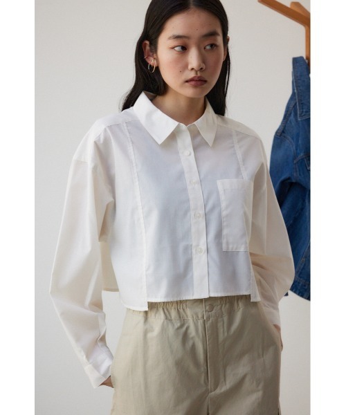 AZUL by moussy（アズールバイマウジー）の「ショートキリカエシャツ（シャツ/ブラウス・レディース・サックスブルー/ブルー系その他2/オフホワイト/ホワイト系その他・FREE）」の6枚目の写真