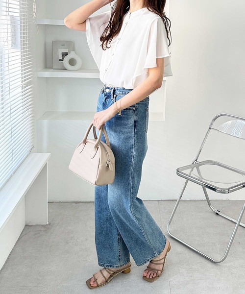 GeeRA（ジーラ）の「前後2WAYラッフルスリーブ楊柳バンドカラーブラウス（シャツ/ブラウス・レディース・ピンク/オフホワイト/ブラック/ホワイト×ブラック・MEDIUM/LARGE/X-LARGE/XX-LARGE）」の9枚目の写真