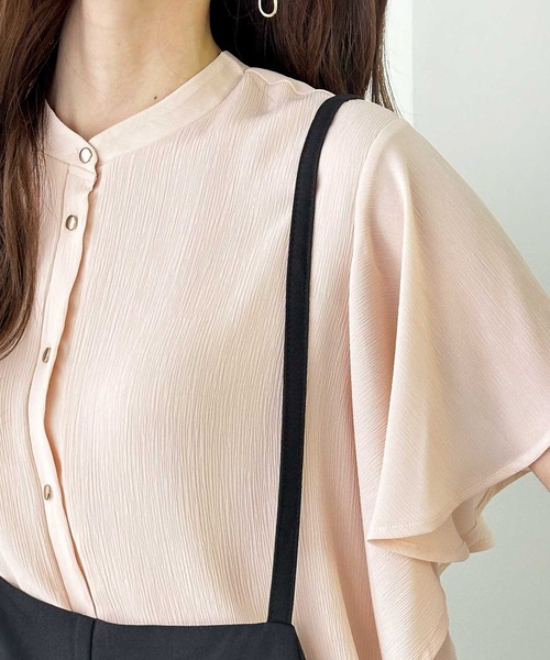 即購入ページ セール】前後2WAYラッフルスリーブ楊柳バンドカラーブラウス