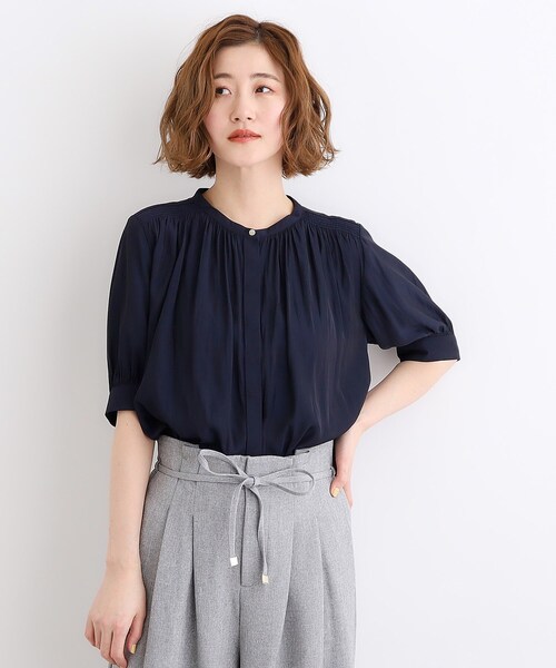 grove(グローブ)の「◆【洗える】ヴィンテージサテン五分袖ブラウス(シャツ/ブラウス・レディース・ピンク/ネイビー/グレー系/ホワイト系3/オフホワイト・03/02/01/04/05)」の4枚目の写真