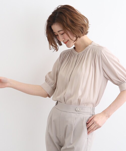 grove(グローブ)の「◆【洗える】ヴィンテージサテン五分袖ブラウス(シャツ/ブラウス・レディース・ピンク/ネイビー/グレー系/ホワイト系3/オフホワイト・03/02/01/04/05)」の5枚目の写真