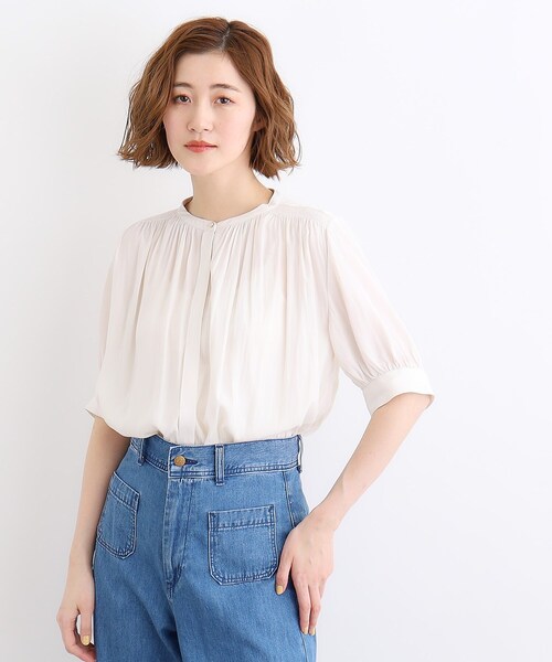 grove(グローブ)の「◆【洗える】ヴィンテージサテン五分袖ブラウス(シャツ/ブラウス・レディース・ピンク/ネイビー/グレー系/ホワイト系3/オフホワイト・03/02/01/04/05)」の8枚目の写真