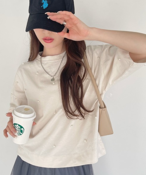 Ada.(エイダ)の「パール付き 半袖 Tシャツ(Tシャツ/カットソー・レディース・ブラック/ライトベージュ/ブルー系その他/オートミール・FREE)」の22枚目の写真
