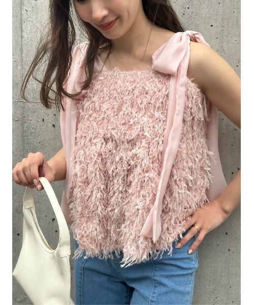 SNIDEL（スナイデル）の「【WEB限定】フェザーライクリボンビスチェ（ベスト・レディース・ホワイト/ブラック/ピンク・FREE）」の14枚目の写真