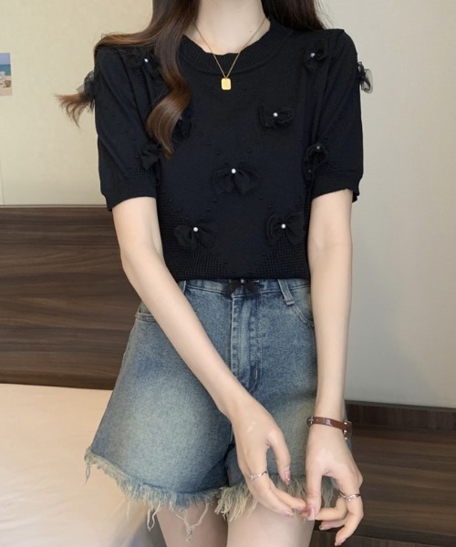 Achic(アシック)の「リボン半袖ニットプルオーバー(ニット/セーター・レディース・ブラック/ブルー/ホワイト/ピンク・M)」の19枚目の写真