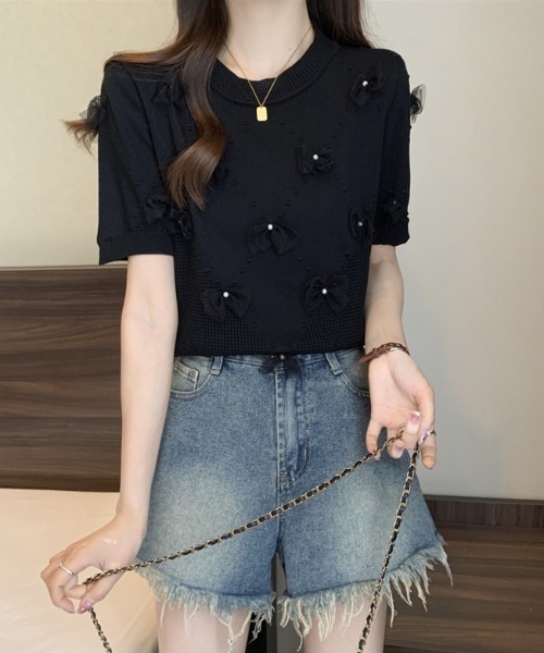 Achic(アシック)の「リボン半袖ニットプルオーバー(ニット/セーター・レディース・ブラック/ブルー/ホワイト/ピンク・M)」の20枚目の写真