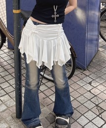XU | ストリートファッション XU エックスユー shirring frill skirt シャーリングスカート フリルスカート ミニスカート ショート丈スカート リボンスカート バレエコア 韓国ファッション 韓国ストリート(スカート)