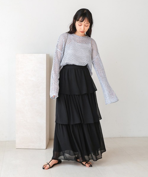 希少 フランス製 ビンテージ agnes b. 楊柳 ぺプラム スカート 36 セール】楊柳ティアードスカート（スカート）｜Bab（バブ）の