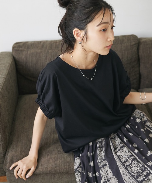 CRAFT STANDARD BOUTIQUE(クラフトスタンダードブティック)の「UVカット / ギャザースリーブプルオーバー(Tシャツ/カットソー・レディース・ブラック/アイボリー/チャコールグレー/オフホワイト・L/M)」の3枚目の写真